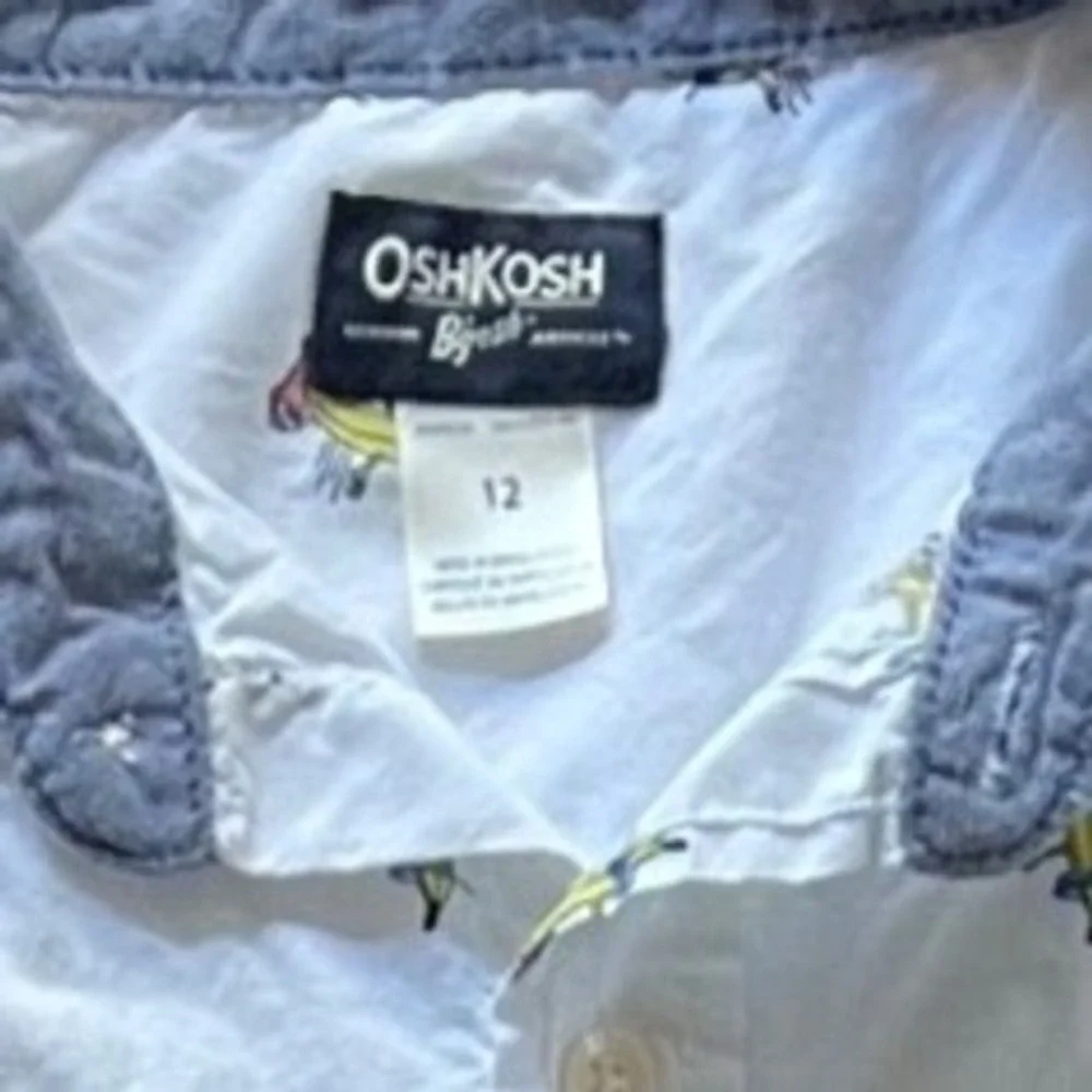 OshKosh B'gosh Boys White Banana Skater Print Long Sleeve Button Up Shirt Siz12